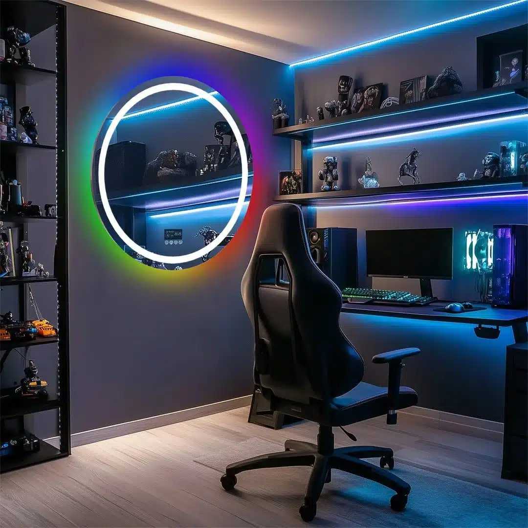 Round Smart RGB LED Bathroom Mirror with Bluetooth Speaker, Anti-Fog, and Dimmable L - Uncategorized | LightMirror.in