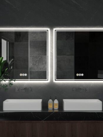 Square Illuminated Bathroom Mirror – Anti-Fog, Dimmable, and Touch Controls