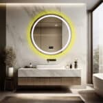 Round Smart RGB LED Bathroom Mirror with Bluetooth Speaker, Anti-Fog, and Dimmable L