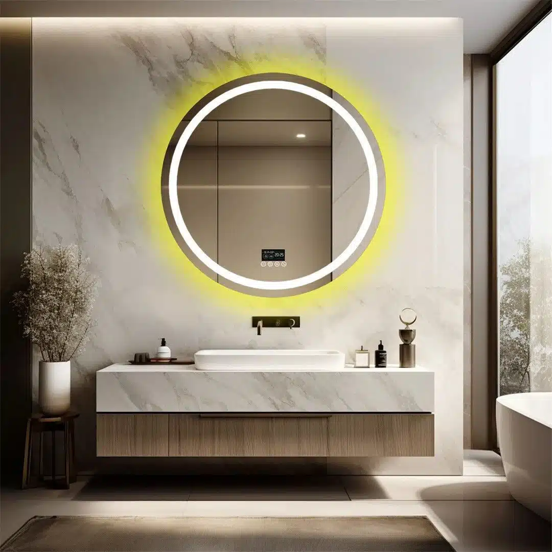 Round Smart RGB LED Bathroom Mirror with Bluetooth Speaker, Anti-Fog, and Dimmable L - Uncategorized | LightMirror.in