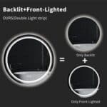 Extra Large Round LED Bathroom Mirror with Anti-Fog, Dimmable Lights, and Touch Sensor