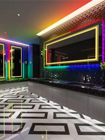 Luminous Spectrum LED Vanity Mirror – RGB Backlit, Anti-Fog, and Dimmable Lighting