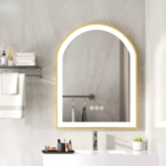 Frontlit Arched LED Illuminated Bathroom Mirror with Gold Frame and Anti-Fog
