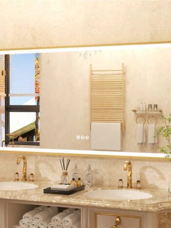 Gold Framed LED Bathroom Mirror – Anti-Fog, Dimmable, and Touch Controls
