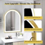 Frontlit Arched LED Illuminated Bathroom Mirror with Gold Frame and Anti-Fog