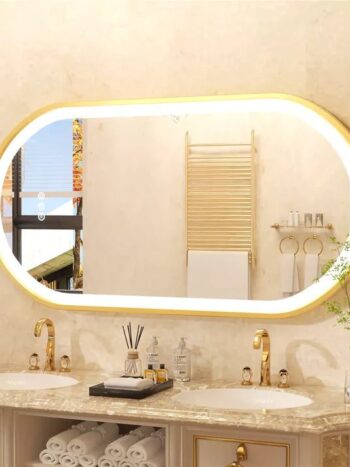 gold frame oblong led mirror
