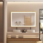 Gold Framed LED Bathroom Mirror – Anti-Fog, Dimmable, and Touch Control